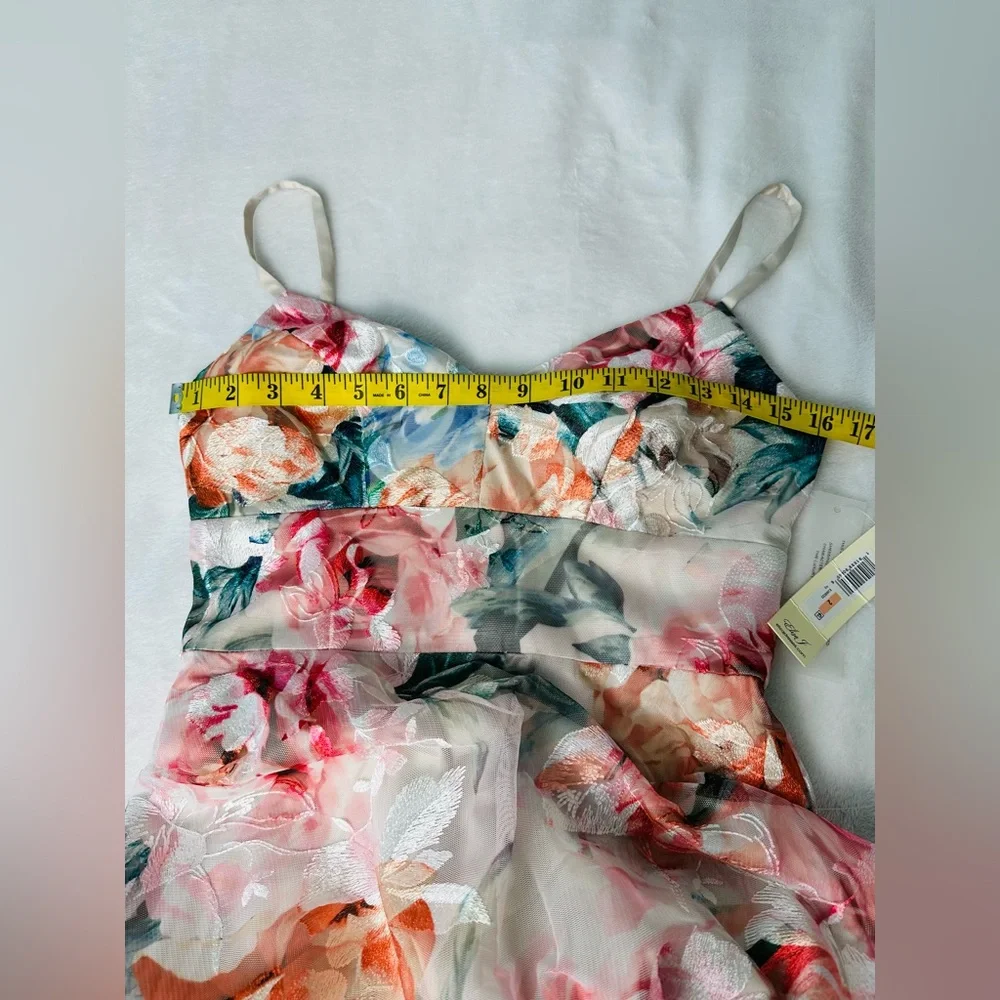 Eliza J floral Print Embroidered Mesh Gown Size 2 - Picture 7 of 11